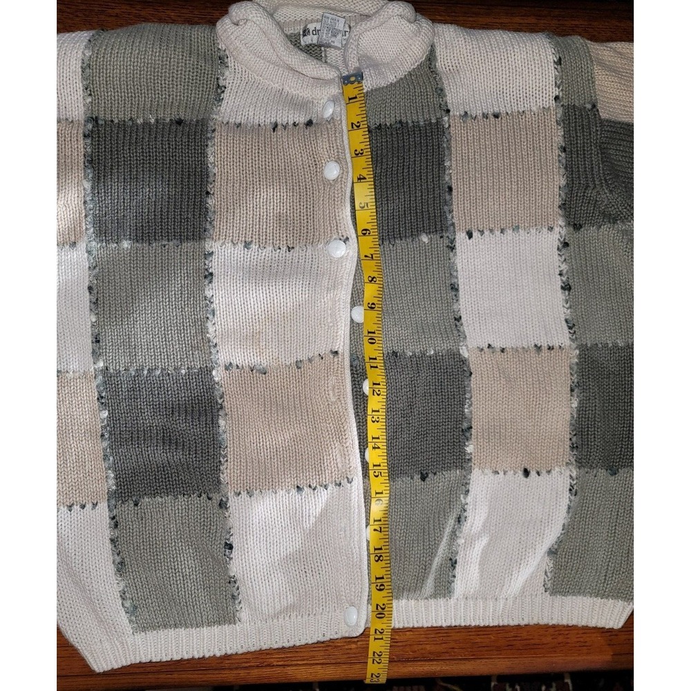 Women's Long Slv Roll Collar Cardigan Sweater Dress Barn 18/20 White Grey Beige